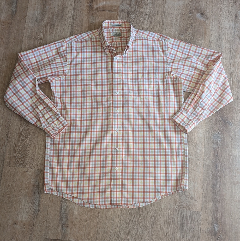 L.L. Bean Men's Plaid Button-Down Shirt - Yellow, Orange & White